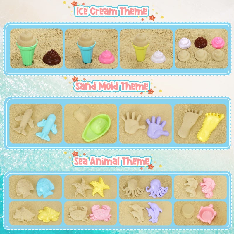 REZUCREY Beach Toys, Ice Cream Sand Toys for Toddlers, with Collapsible Bucket and Shovels for Kids with Bag, Travel Toys for Boys Baby Girls Age 3 4 5 6 7 8+ - Image 5