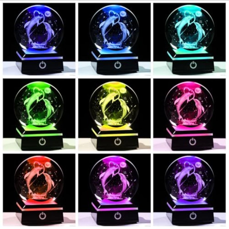 3D Crystal Ball Gifts for Women Men Adults Snow Globe Ornament with LED Base Night Light, Laser Etched Unique s Figurine Desk Decor Gifts for Couples Nature Lovers - Image 2