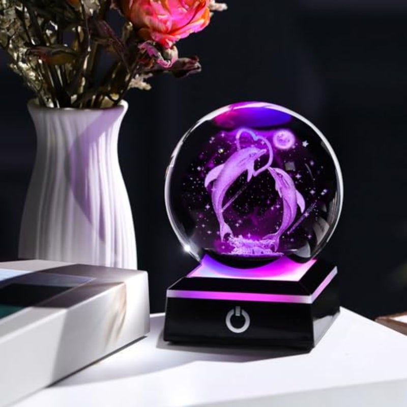 3D Crystal Ball Gifts for Women Men Adults Snow Globe Ornament with LED Base Night Light, Laser Etched Unique s Figurine Desk Decor Gifts for Couples Nature Lovers - Image 5