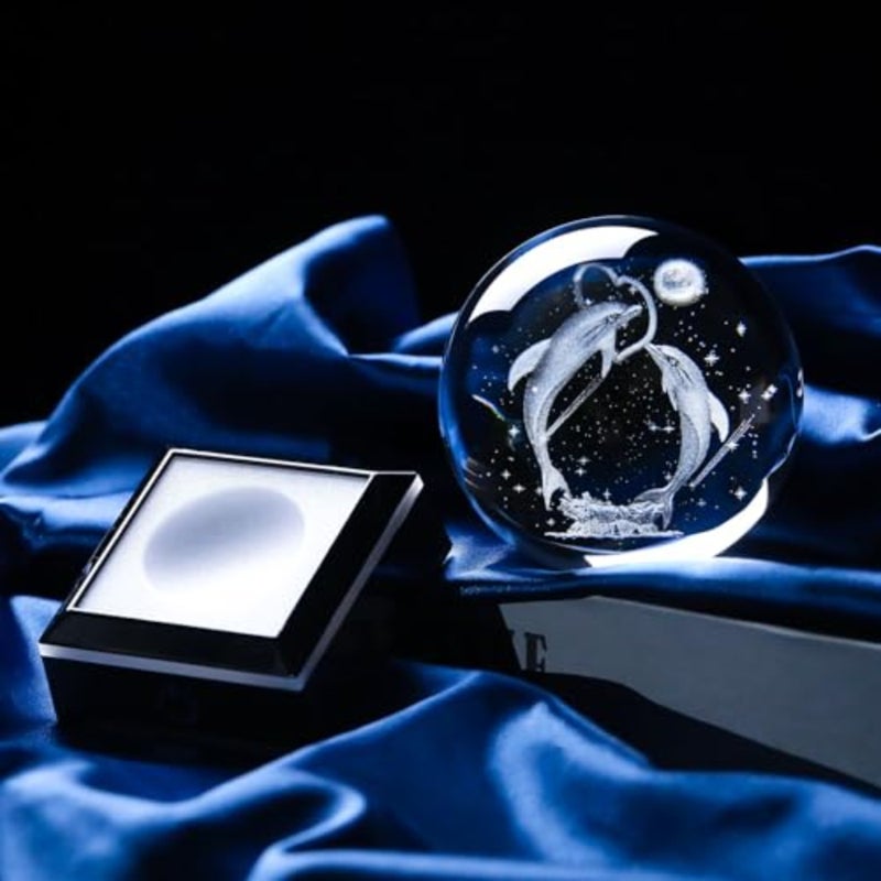 3D Crystal Ball Gifts for Women Men Adults Snow Globe Ornament with LED Base Night Light, Laser Etched Unique s Figurine Desk Decor Gifts for Couples Nature Lovers - Image 4