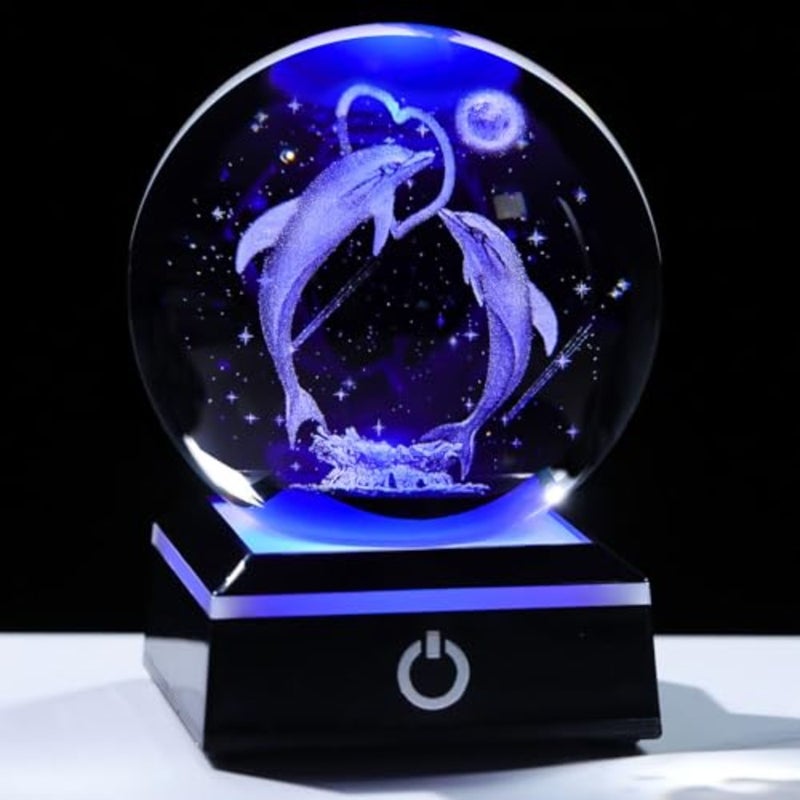 3D Crystal Ball Gifts for Women Men Adults Snow Globe Ornament with LED Base Night Light, Laser Etched Unique s Figurine Desk Decor Gifts for Couples Nature Lovers - Image 1