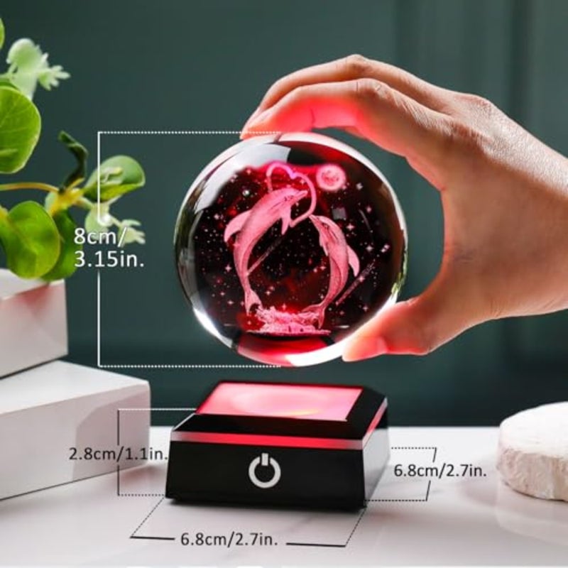 3D Crystal Ball Gifts for Women Men Adults Snow Globe Ornament with LED Base Night Light, Laser Etched Unique s Figurine Desk Decor Gifts for Couples Nature Lovers - Image 3
