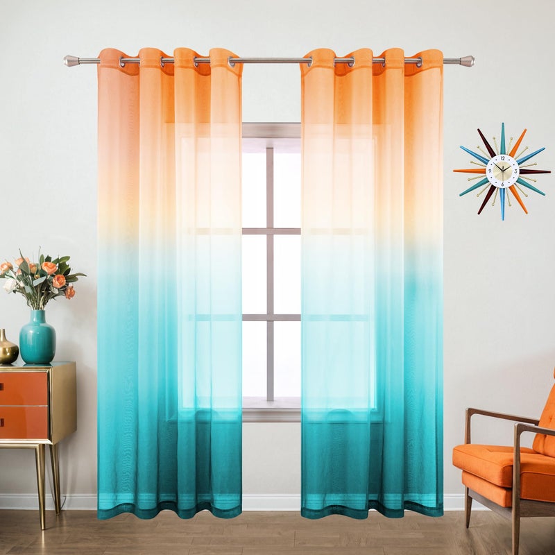KOUFALL ستائر Koufall Mid Century لغرفة المعيشة الصيفية 84 بوصة طويلة فريدة من نوعها بوهو الستائر الملونة لغرفة النوم 2 لوحات 84 بوصة برتقالية وفيروس فيروز تيل - Image 1