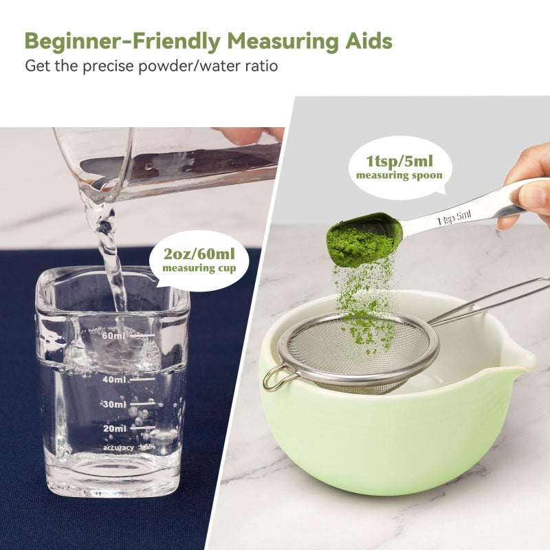 Joiish 10-Pcs Matcha Kit Set, Whisk and Bowl with Spout & Measuring Spoon, Japanese Tea Making Tools - Image 2