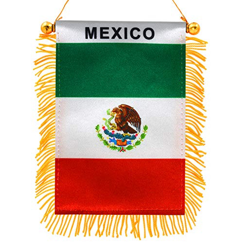 Anley 4 X 6 Inch Mexico Fringy Window Hanging Flag - Mini Flag Banner & Car Rearview Mirror Décor - Fringed & Double Sided - Mexican Hanging Flag with Suction Cup - Image 1