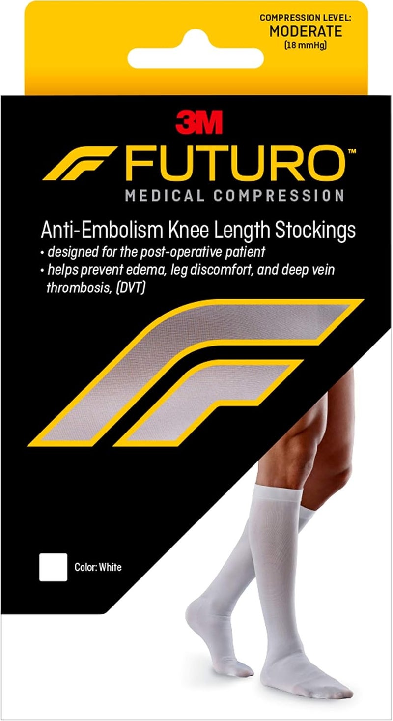 FUTURO Anti-Embolism Knee Length Stockings, Large Regular, White, Moderate Compression (18 mmHg) - Image 1