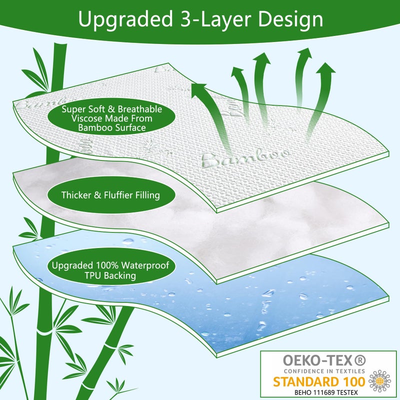 GOONIK King Mattress Protector, Breathable Bamboo Viscose Waterproof King Size Mattress Pad Cover with 6-18 inches Deep Pocket - Image 2