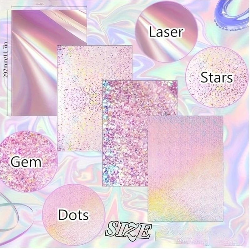 ورق الهولوغرام 24 ورقة 250 جرام ورق معدني لصنع البطاقات اليدوية وأعمال القصاصات والحرف - Image 4