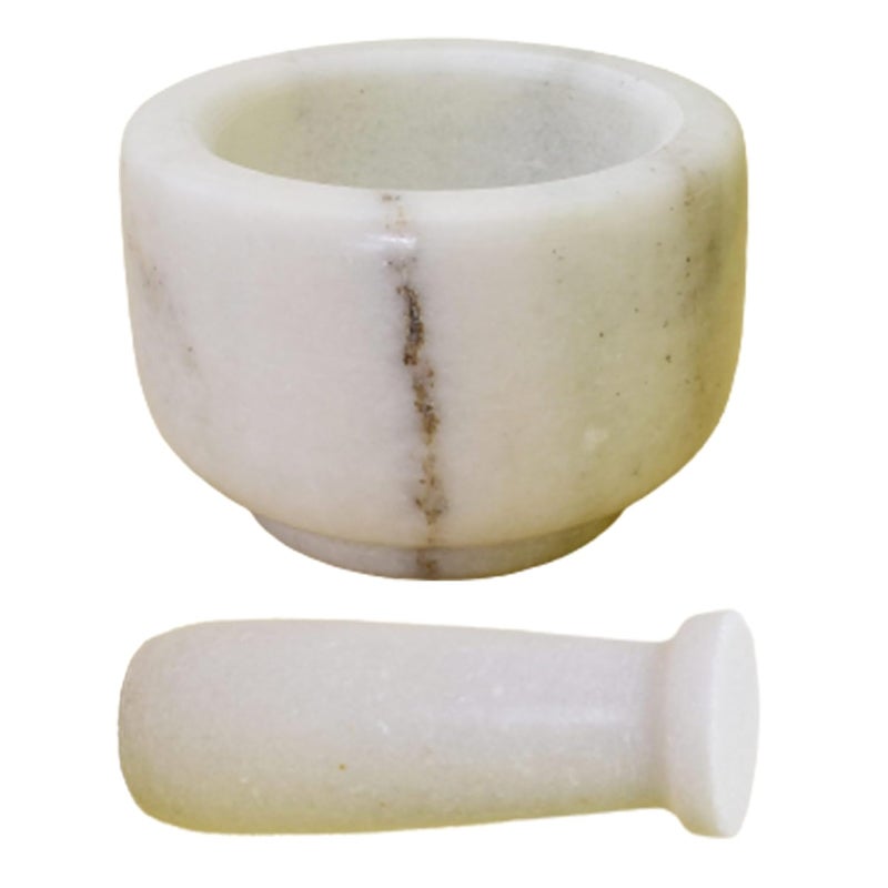 KunhaR Natural White Marble Mortar and Pestle Set Imam Dasta Ohkli Musal Kharal 4 x 25 Inches White Half Polish - Image 4