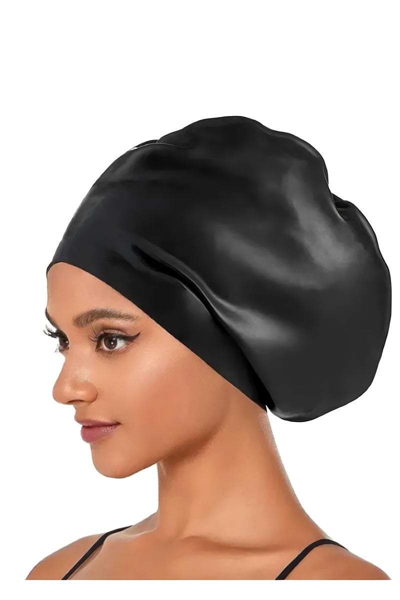 Super ZYouth Swimming Hat for Long Curly Hair, Waterproof Bathing Cap Swim Hat,  Keep Your Hair Dry Black - Image 1
