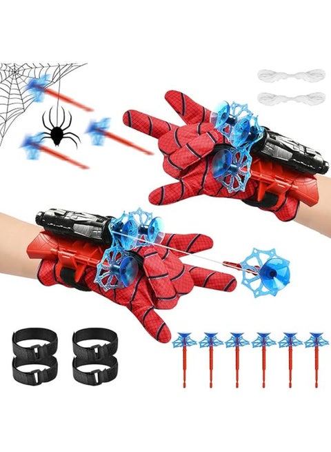 مجموعة من 2 قفازات إطلاق، قفازات إطلاق عنكبوت، قفازات إطلاق عنكبوت، قفازات بطل عنكبوت للأطفال، لعبة إطلاق شبكة العنكبوت، مجموعة ألعاب المعصم، قفازات إطلاق كوسبلاي