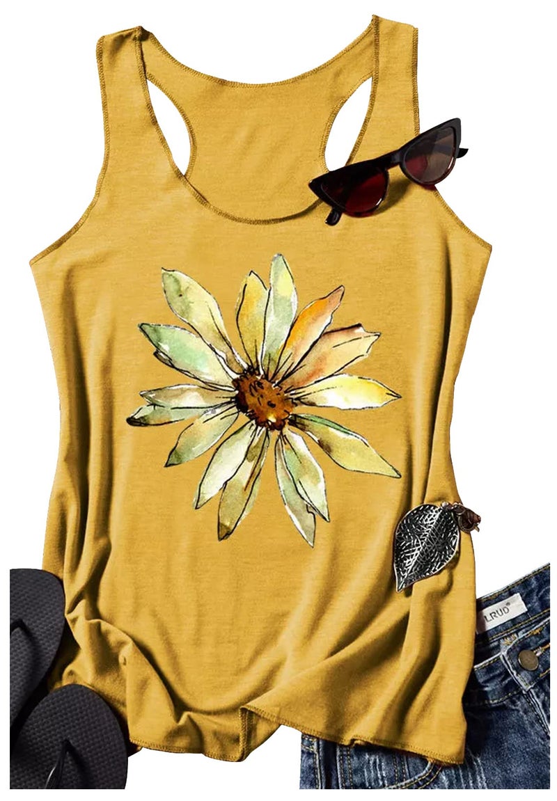 CHUNTIANRAN Womens Tank Tops Summer Boho Vacation Racerback Outfits Tops Cute Daisy Graphic Basic-Fit Camisole Shirts for Teen Girls(Yellow Daisy, Large) - Image 5