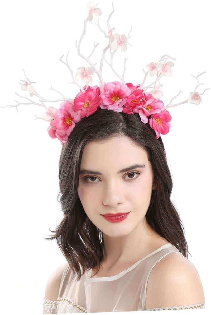 Alasum Pink Floral Butterfly Antler Headband Hair Hoop Women’s Floral Hair Accessory Oversized Decorative Hairband for Party and Festival - Image 5