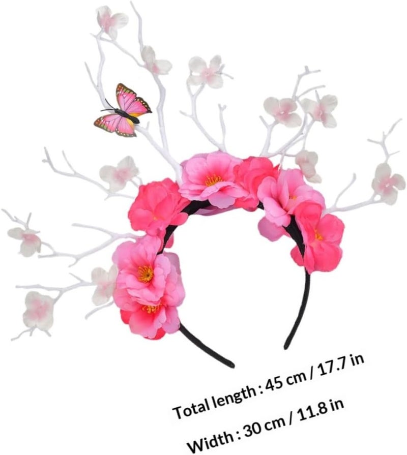 Alasum Pink Floral Butterfly Antler Headband Hair Hoop Women’s Floral Hair Accessory Oversized Decorative Hairband for Party and Festival - Image 2