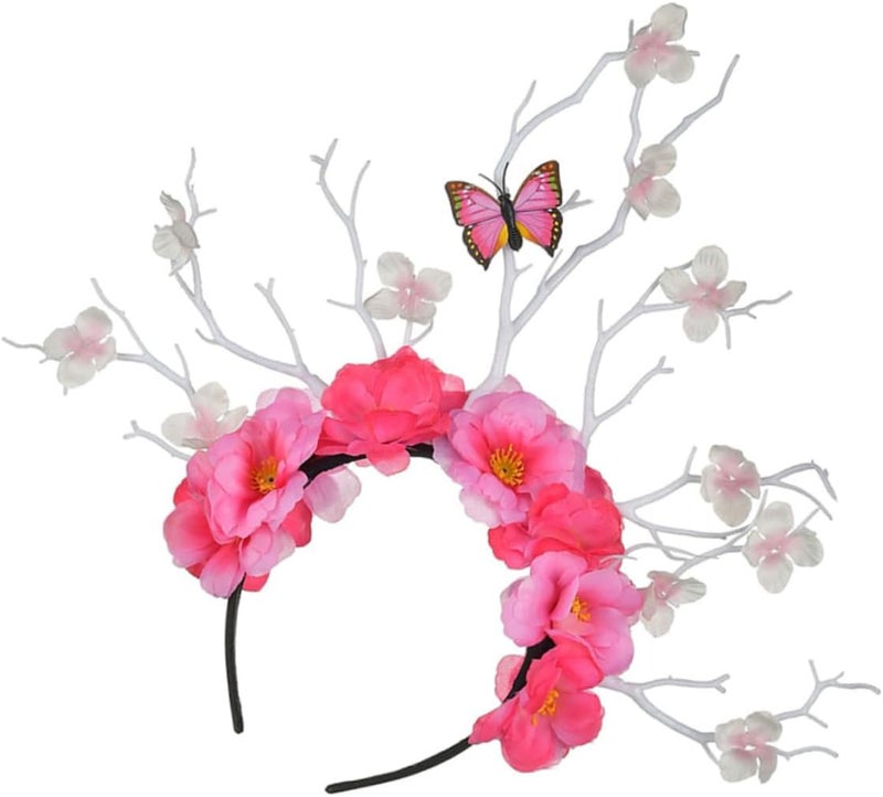 Alasum Pink Floral Butterfly Antler Headband Hair Hoop Women’s Floral Hair Accessory Oversized Decorative Hairband for Party and Festival - Image 1