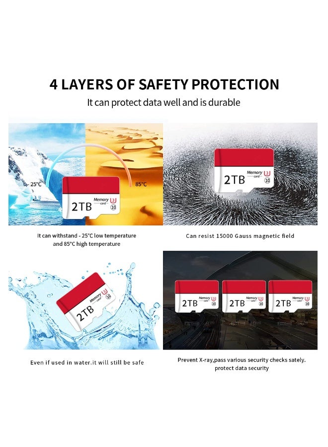 Micro SD Card 2TB SD Memory Card 2000GB TF Card Class 10 High Speed Transfer SD Card with Adapter for Dash Cams&Action Camera,Surveillance&Security Cams - Image 3