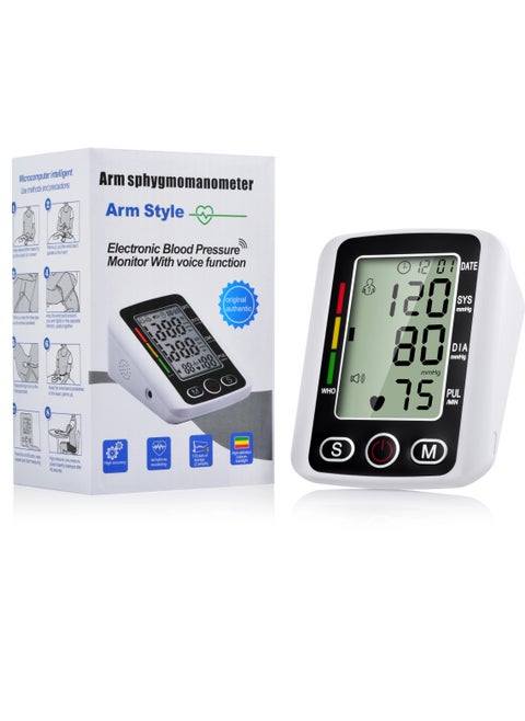 Blood Pressure Monitor Upper Arm Digital BP Machine Auto Reading Large LCD Display Electronic Blood Pressure Monitor Sphygmomanometer with Voice Function Accurate BP Cuff Kit, Cuff 22-36Cm