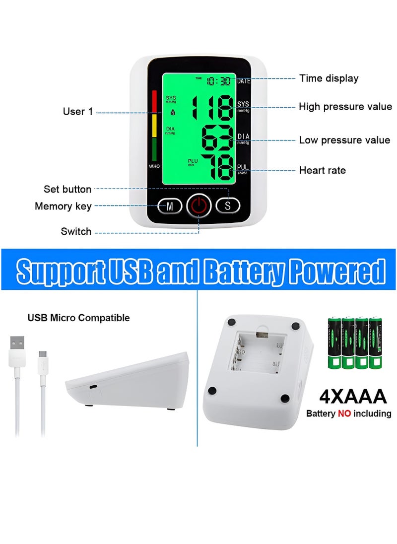 BORTONY - Blood Pressure Monitor Upper Arm Digital BP Machine Auto Reading Large LCD Display Electronic Blood Pressure Monitor Sphygmomanometer with Voice Function Accurate BP Cuff Kit, Cuff 22-36Cm - Image 1