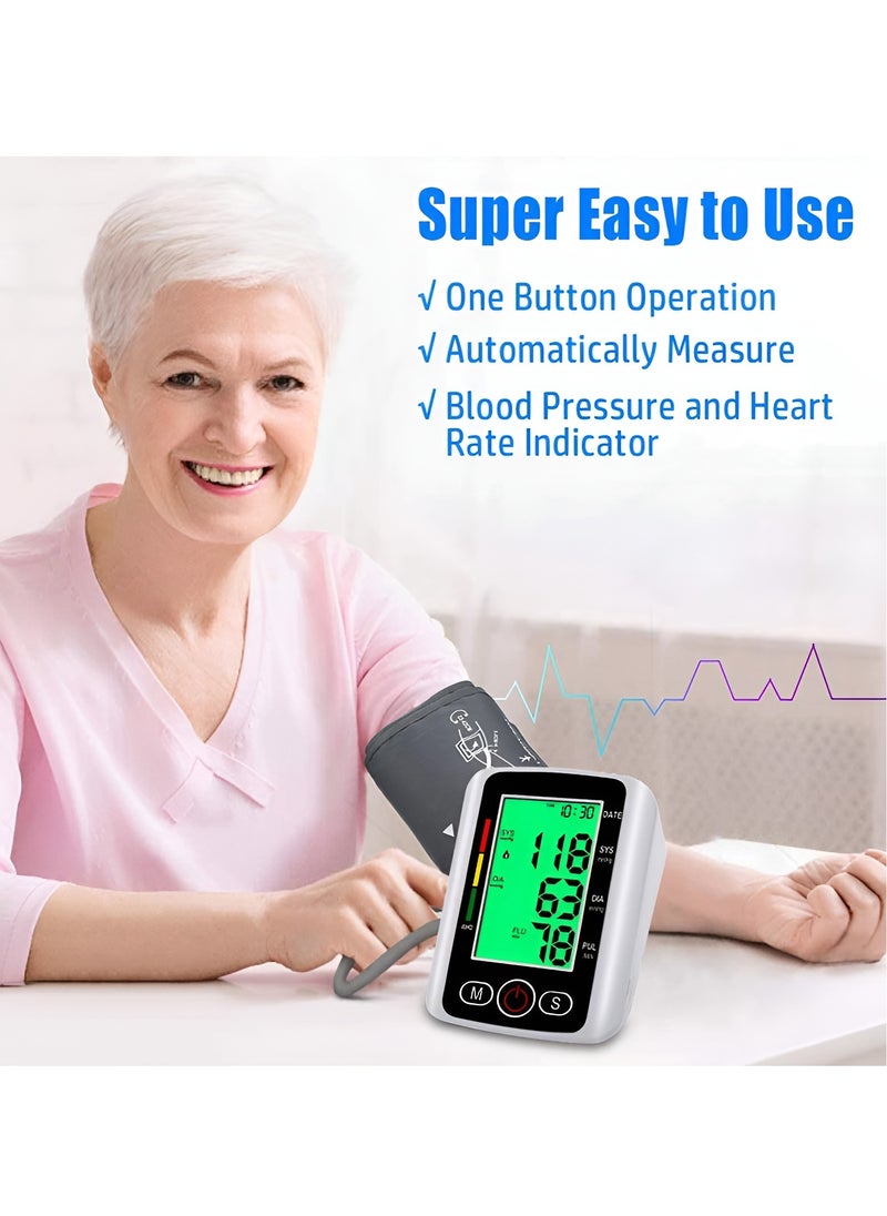 BORTONY - Blood Pressure Monitor Upper Arm Digital BP Machine Auto Reading Large LCD Display Electronic Blood Pressure Monitor Sphygmomanometer with Voice Function Accurate BP Cuff Kit, Cuff 22-36Cm - Image 1