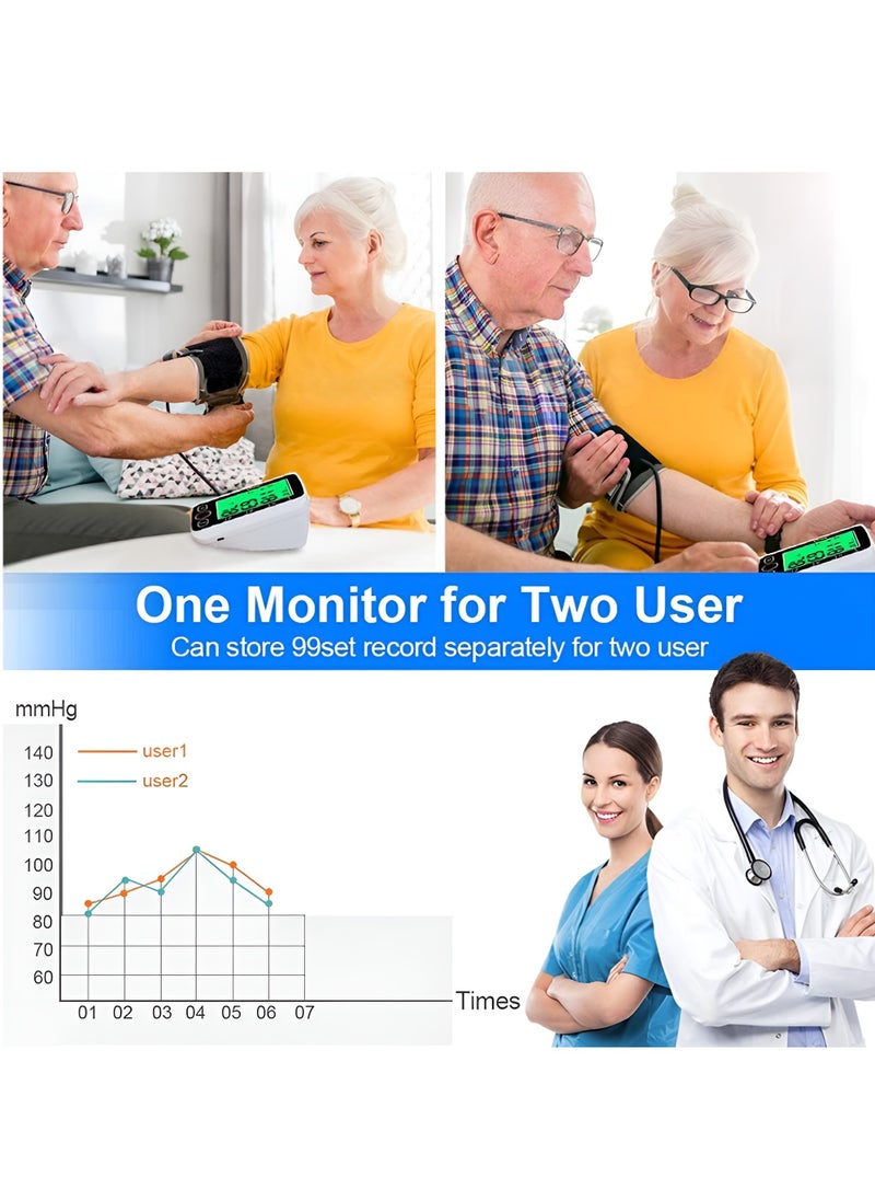 BORTONY - Blood Pressure Monitor Upper Arm Digital BP Machine Auto Reading Large LCD Display Electronic Blood Pressure Monitor Sphygmomanometer with Voice Function Accurate BP Cuff Kit, Cuff 22-36Cm - Image 1