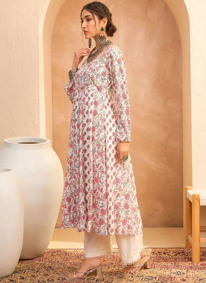 SASSAFRAS Floral Printed Anarkali Kurta with Trouser for Women