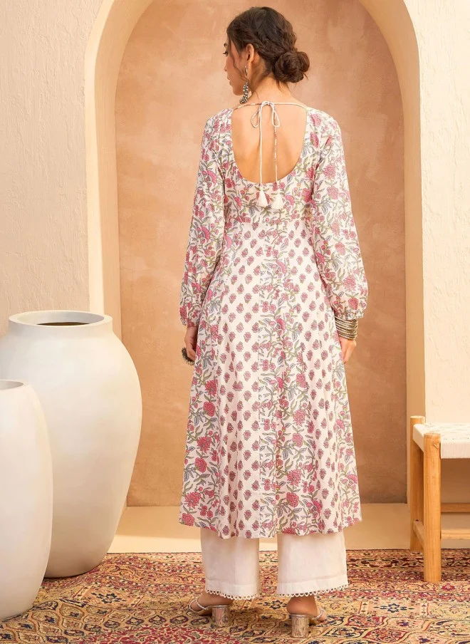 SASSAFRAS Floral Printed Anarkali Kurta with Trouser for Women
