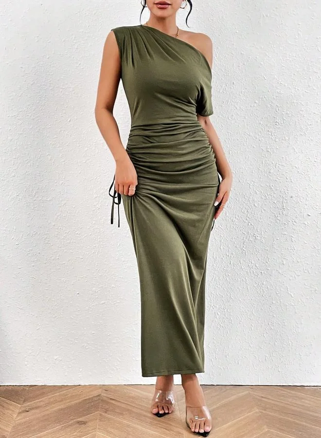Take Two Take Two Solid Ruched Detail One Shoulder Maxi Dress