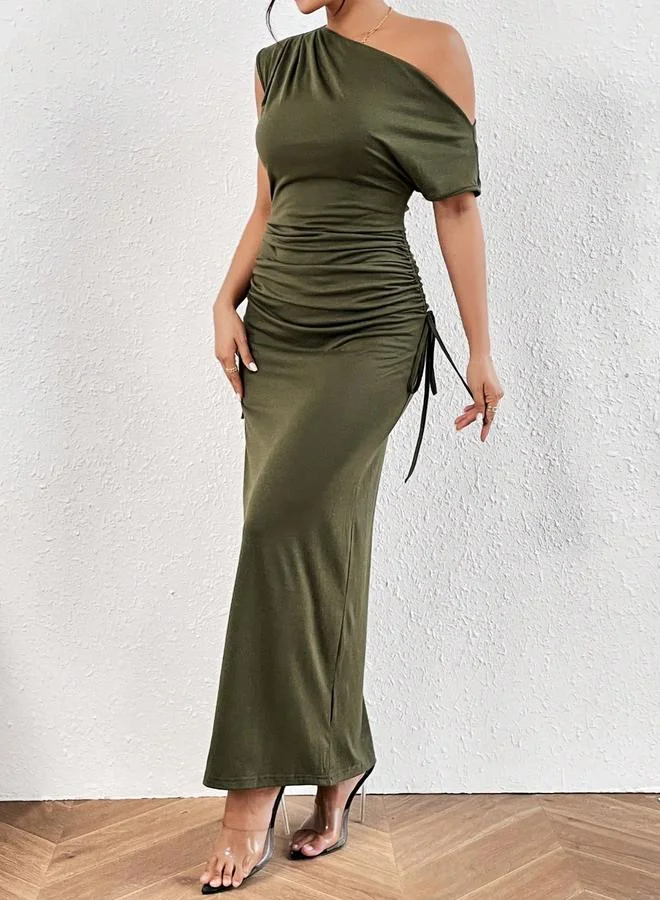 تايك تو Take Two Solid Ruched Detail One Shoulder Maxi Dress