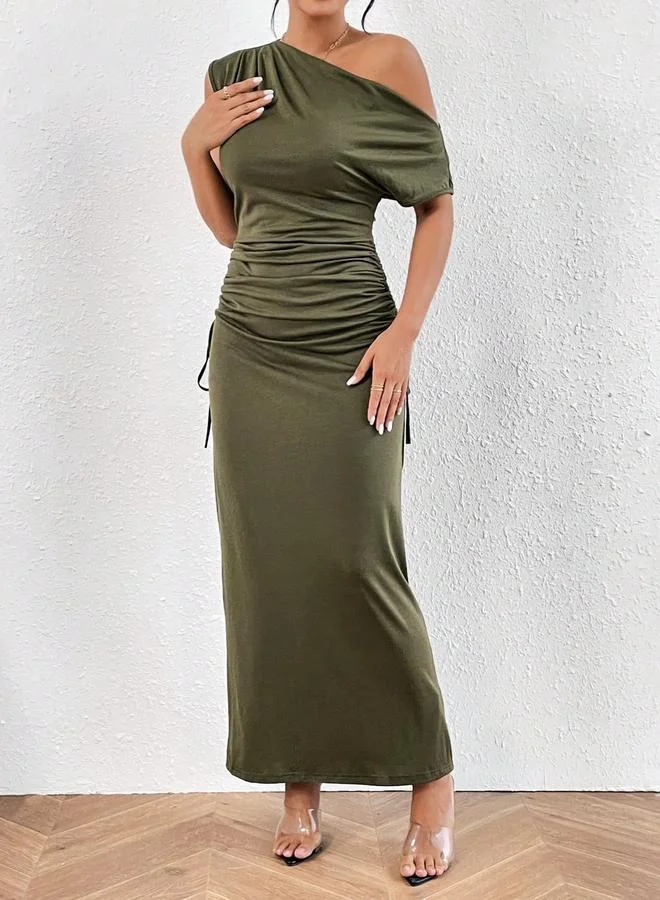 تايك تو Take Two Solid Ruched Detail One Shoulder Maxi Dress