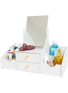 White Cosmetic Storage Box Plastic Material Cosmetic Organizer Countertop Layer Design Large Double Box Mirrors Large Bottles are Unrestricted Face Cream Organizer for Storing Cosmetics