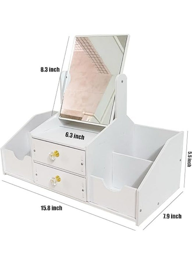Generic - White Cosmetic Storage Box Plastic Material Cosmetic Organizer Countertop Layer Design Large Double Box Mirrors Large Bottles are Unrestricted Face Cream Organizer for Storing Cosmetics - Image 1
