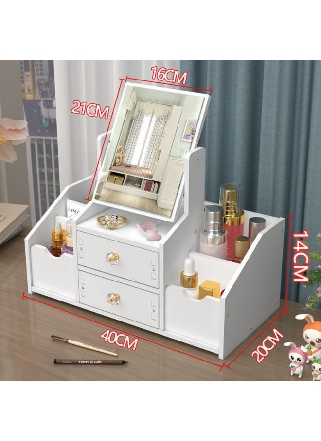 Generic - White Cosmetic Storage Box Plastic Material Cosmetic Organizer Countertop Layer Design Large Double Box Mirrors Large Bottles are Unrestricted Face Cream Organizer for Storing Cosmetics - Image 1