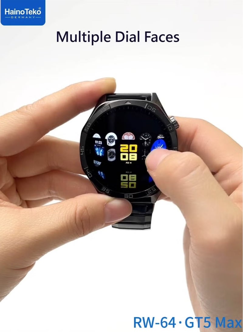 HainoTeko RW-64 GT5 Max Smartwatch – Large AMOLED Display, Voice Assistant, 3 Pair Straps for Men, Premium Design, Black - Image 3