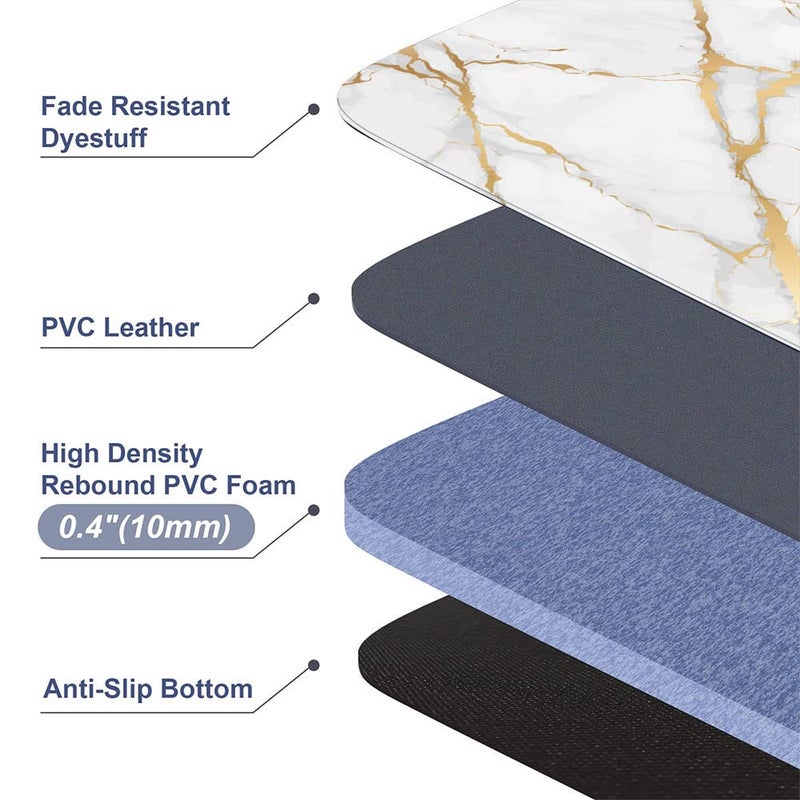 Mrcrypos Gold White Kitchen Rugs Cushioned Anti Fatigue 2 PCS Marble Kitchen Mats PVC Non Slip Waterproof Kitchen Mats for Floor Sink Laundry Office - Image 5