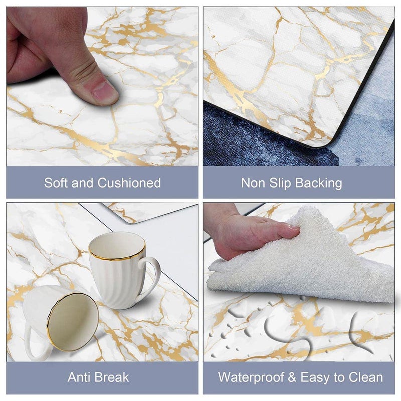 Mrcrypos Gold White Kitchen Rugs Cushioned Anti Fatigue 2 PCS Marble Kitchen Mats PVC Non Slip Waterproof Kitchen Mats for Floor Sink Laundry Office - Image 3
