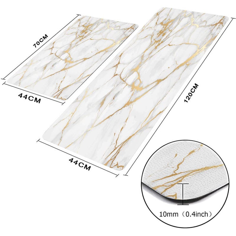 Mrcrypos Gold White Kitchen Rugs Cushioned Anti Fatigue 2 PCS Marble Kitchen Mats PVC Non Slip Waterproof Kitchen Mats for Floor Sink Laundry Office - Image 2