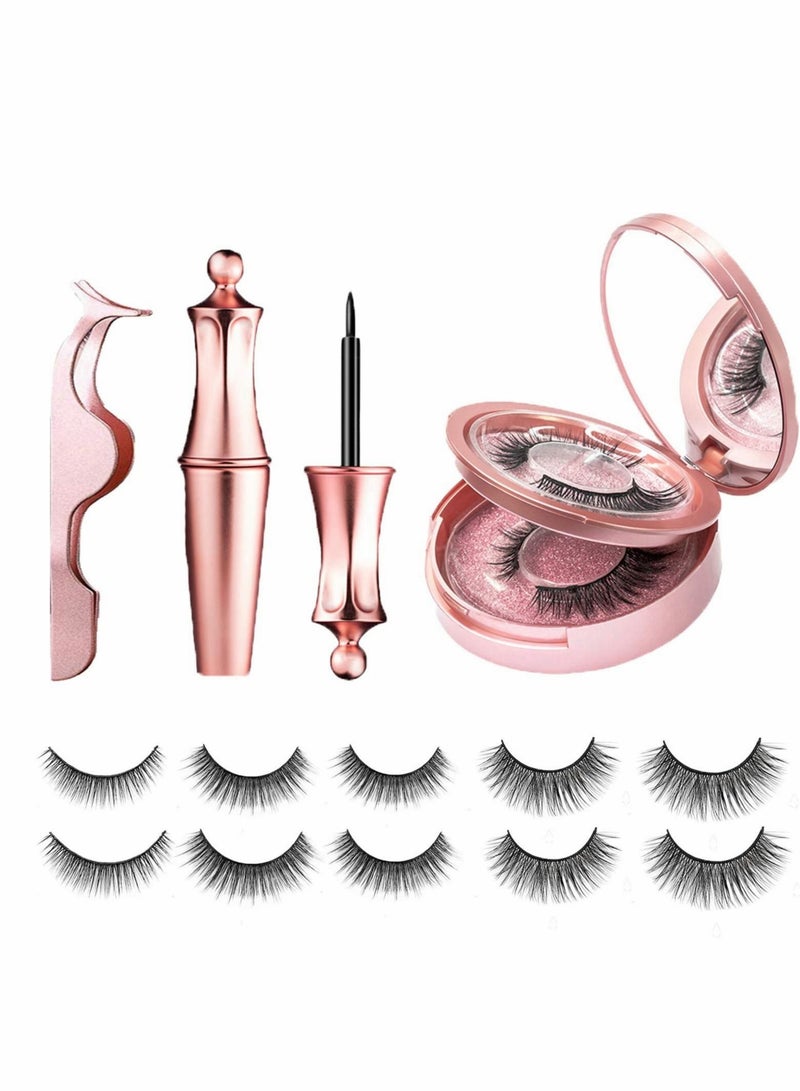 Captaintech Magnetic Eyelashes and Eyeliner Kit, Reusable 3D False Lashes Extension No Glue Needed, Black, 5 Pairs - Image 1