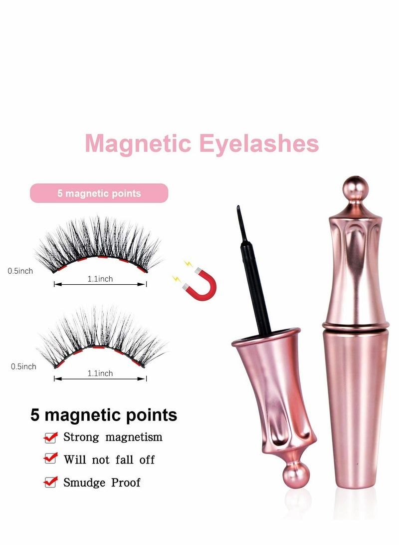Captaintech Magnetic Eyelashes and Eyeliner Kit, Reusable 3D False Lashes Extension No Glue Needed, Black, 5 Pairs - Image 4