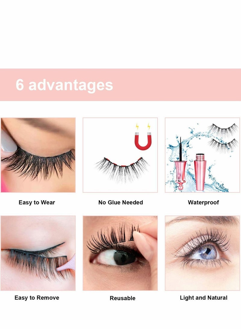 Captaintech Magnetic Eyelashes and Eyeliner Kit, Reusable 3D False Lashes Extension No Glue Needed, Black, 5 Pairs - Image 5