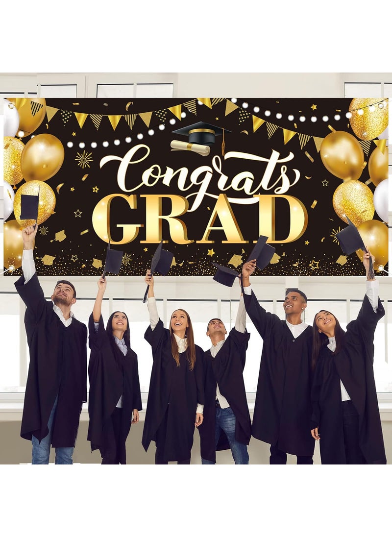 Moukeren Moukeren 2025 Graduation Garage Door Banner Congratulations Class of 2025 Garage Door Cover Backdrop Black Gold Congrats Grad Party Decoration Background 6 x 13 ft  - Image 5