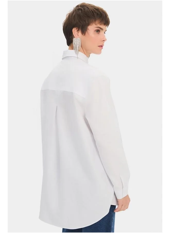 JUNE June Women Oversize Linen Blend Shirt White