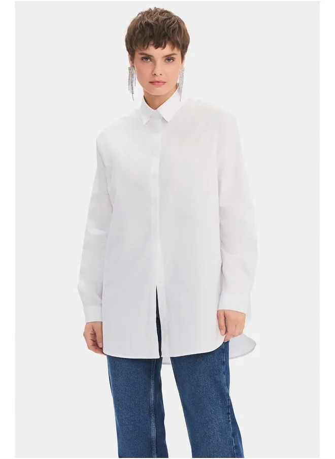 جون June Women Oversize Linen Blend Shirt White