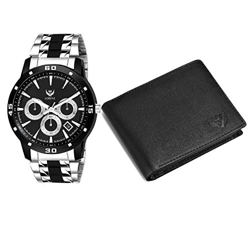 LORENZ Gift Set Combo of Black Dial Watch & Black Wallet for Men | CM-3066WL-33 - Image 3