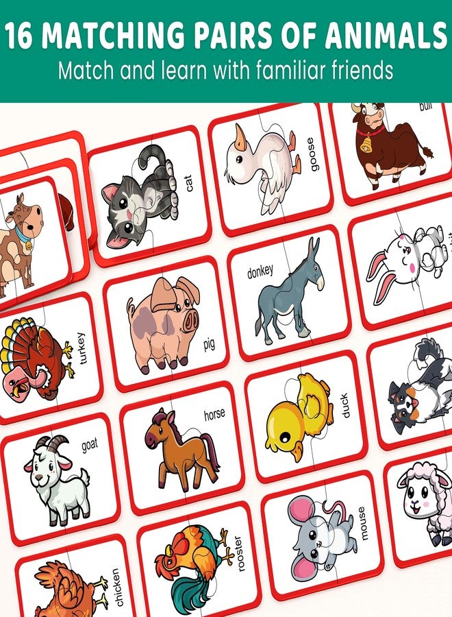 QUOKKA Toddler Puzzles Ages 2-4 - 100% Self-Correcting 16 Matching Pairs of Farm Animals - Educational Toddler Puzzles Ages 1-3 with 32 Pieces - Memory Matching Games for 3-5 Years Old Boys and Girls - Image 2