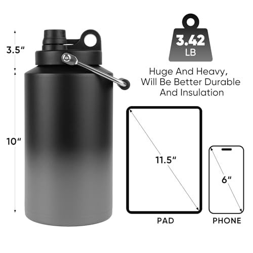 Kerilyn Insulated Gallon Jug with Handle, One Gallon, 128oz Stainless Steel, Large Double Vacuum Water Bottle for Hot & Cold Drinks, Wide Mouth, Sweat Proof, Great for Travel, Camping, Grey Gradient - Image 2