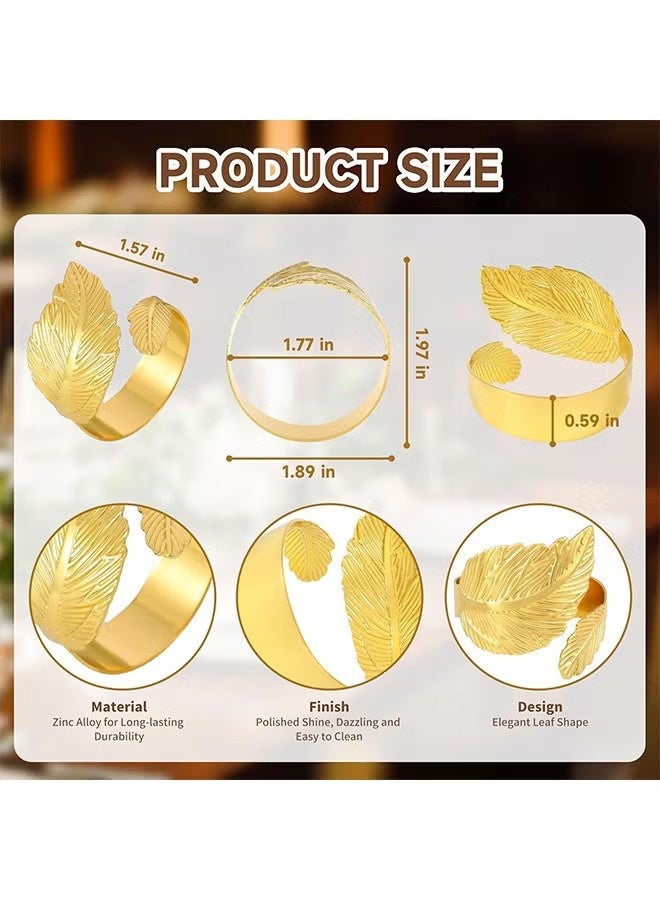 واي جيه ٦ حلقات مناديل ذهبية، حلقات مناديل معدنية لامعة، ديكور طاولة بشكل أوراق، حلقات مناديل أنيقة لفصل الخريف بالجملة لحفلات الزفاف والمناسبات، أفكار هدايا لتنسيق الطاولة الأنيقة - Image 2