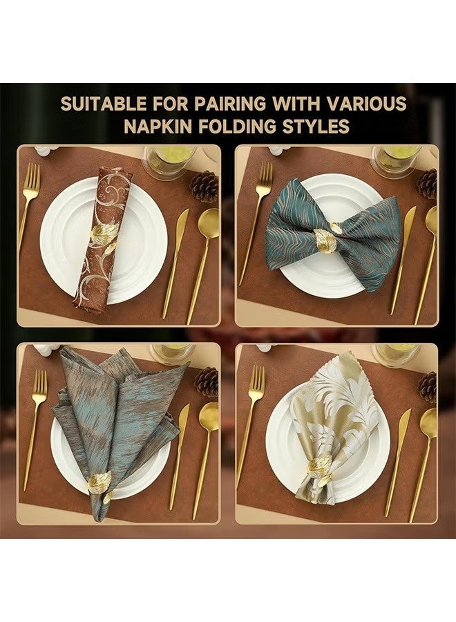 واي جيه ٦ حلقات مناديل ذهبية، حلقات مناديل معدنية لامعة، ديكور طاولة بشكل أوراق، حلقات مناديل أنيقة لفصل الخريف بالجملة لحفلات الزفاف والمناسبات، أفكار هدايا لتنسيق الطاولة الأنيقة - Image 5