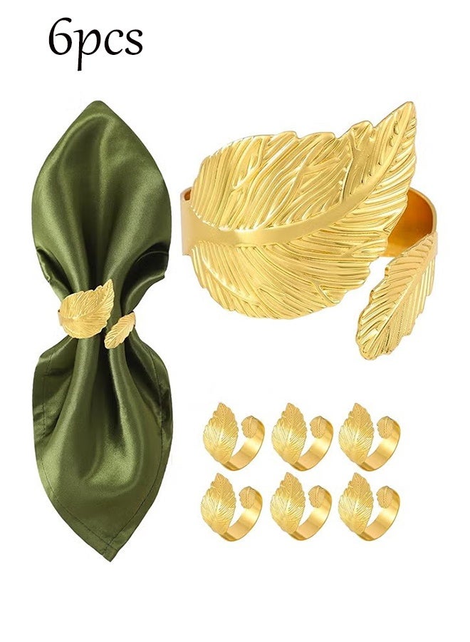 واي جيه ٦ حلقات مناديل ذهبية، حلقات مناديل معدنية لامعة، ديكور طاولة بشكل أوراق، حلقات مناديل أنيقة لفصل الخريف بالجملة لحفلات الزفاف والمناسبات، أفكار هدايا لتنسيق الطاولة الأنيقة - Image 1