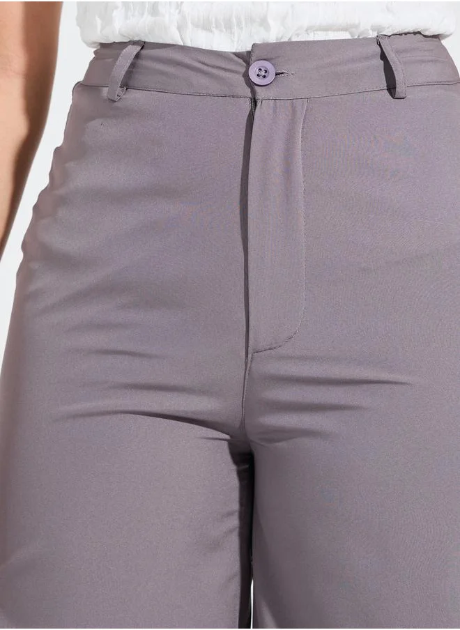 Styli Solid Straight Leg Pants with Belt Loops