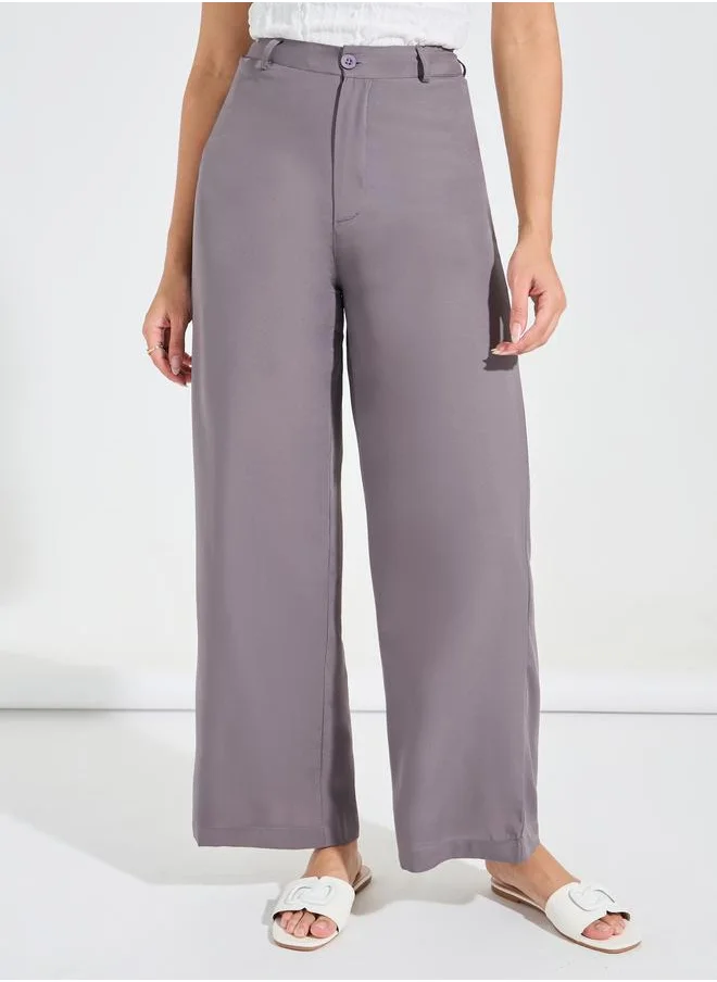 Styli Solid Straight Leg Pants with Belt Loops